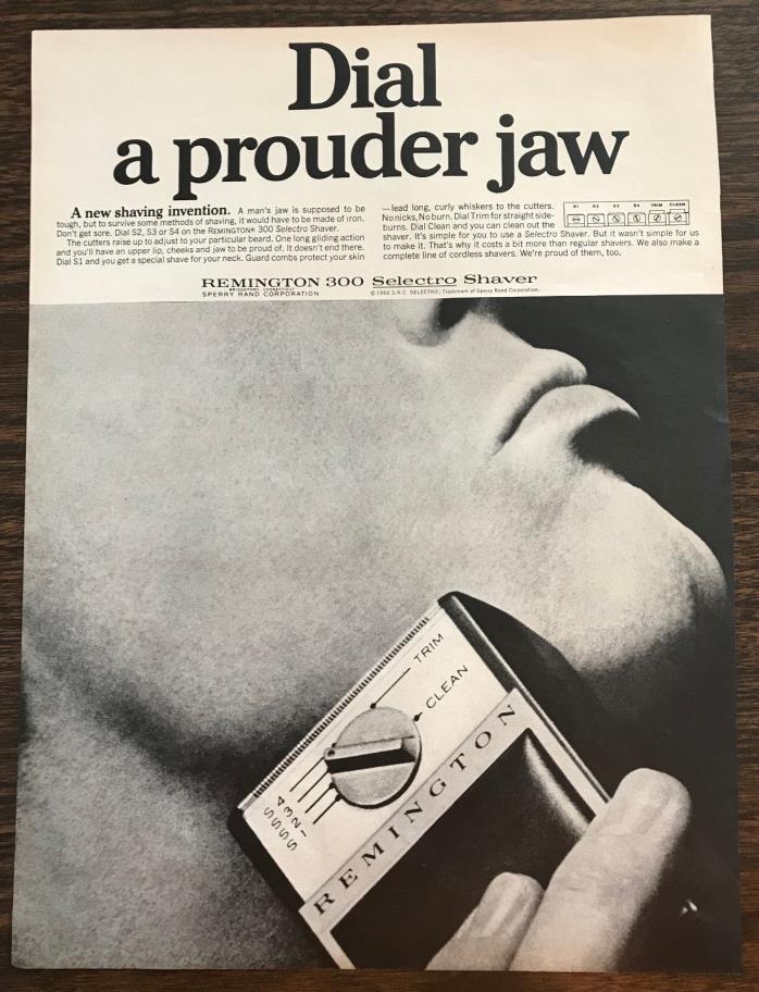 ORIGINAL 1966 Remington 300 Selectro Shaver PRINT AD Dial a Prouder Jaw