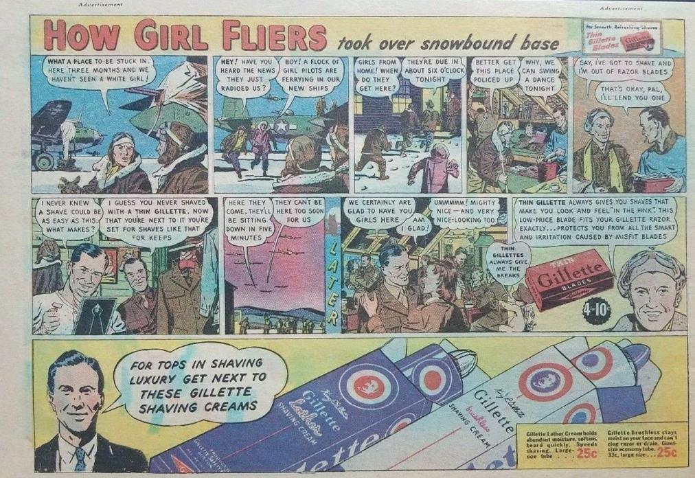 Female Pilots Aviation Art Gillette Shaving Cream WW2 1943 Vintage Print Ad