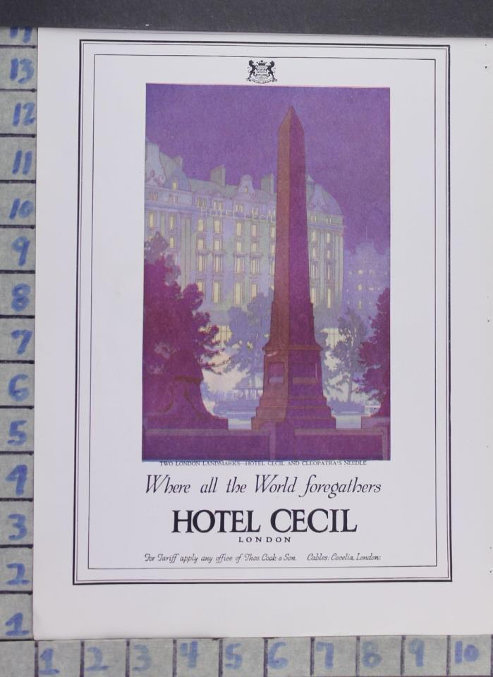 1927 TRAVEL HOTEL CECIL LONDON ENGLAND ARCHITECTURE CLEOPATRA NEEDLE AD DO76