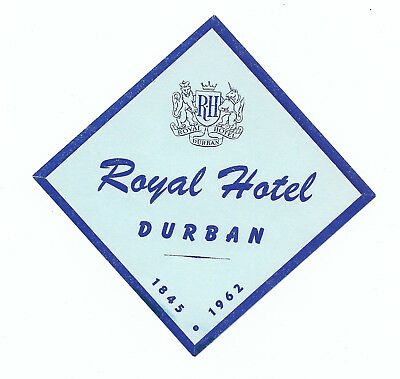 Authentic Vintage Luggage Label ~ ROYAL HOTEL ~ Durban, South Africa
