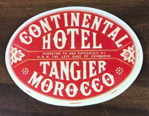 Vtg Style Luggage Label Momento Travel Sticker Continental Hotel Tangier Morocco
