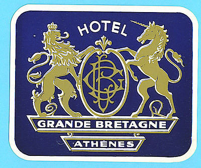 Authentic Vintage Luggage Label ~ Hotel Grande Bretagne ~ Athens, Greece