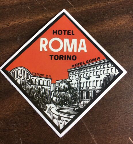 Retro Vtg Style Hotel Roma Torino Travel luggage label Decal sticker