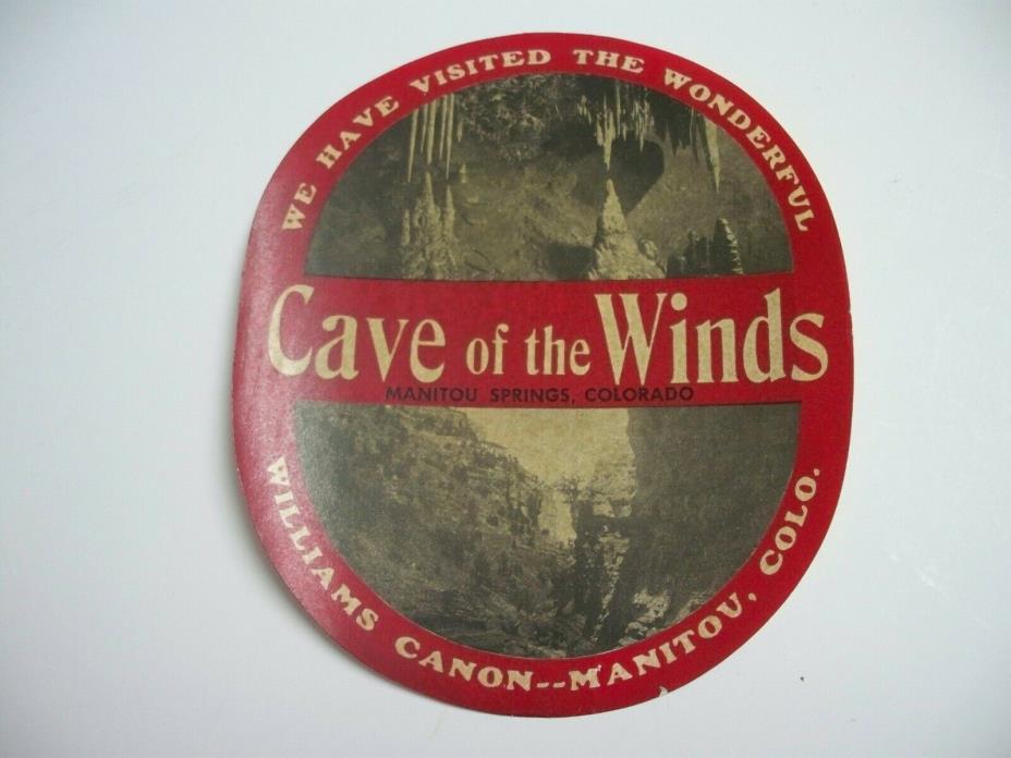 Vintage 1920s? CAVE of the WINDS COLORADO Luggage travel label sticker Original