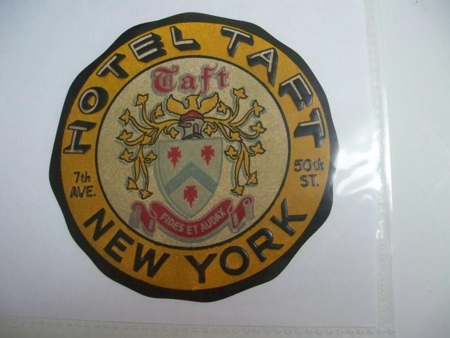 Vintage 1920s? Hotel TAFT New York  Luggage travel label sticker Original unused