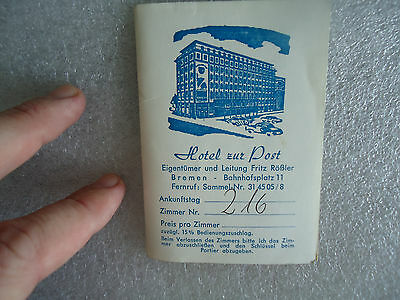 Hotel zur Post Room Guide Ads and Map from Bremen Germany from 1060s Ephemera