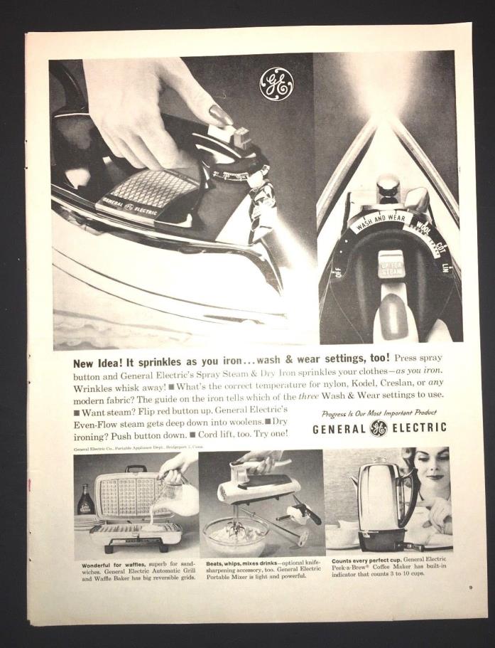 Life Magazine Ad GENERAL ELECTRIC Spray Steam & Dry Iron 1961 Ad