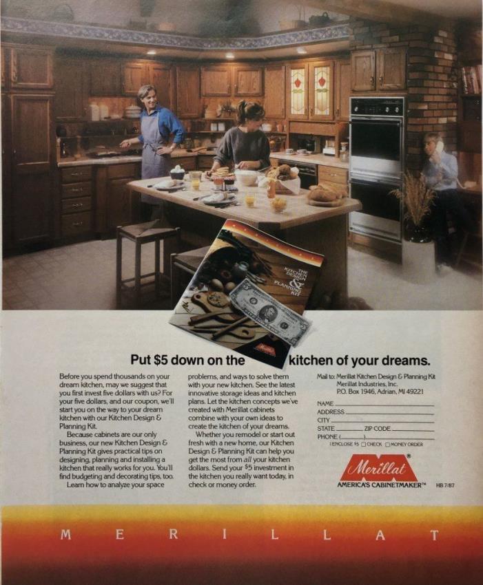 1987 MERILLAT Cabinets 80's Kitchen Design Vintage PRINT AD