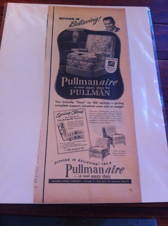Vintage 1948 Pullmanaire Chair A Real Man's Chair By Pullman Print Art ad