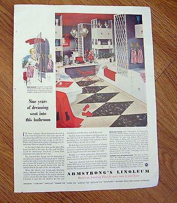 1953 Armstrong's Linoleum Floors Ad 9 Years of Dreaming went into this Bathroom