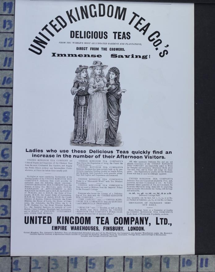 1903 UNITED KINGDOM TEA FINSBURY LONDON DRINK PATIO KITCHEN VINTAGE AD  CB32