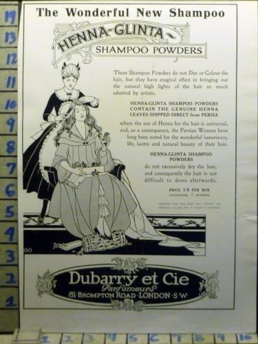 1916 HENNA GLINTA SHAMPOO POWDER LONDON HEALTH BEAUTY VINTAGE ART AD  BK91