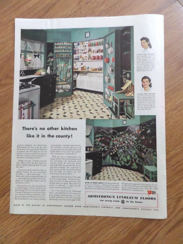 1944 Armstrong's Linoleum Floors Ad No Other Kitchen Like it in the Country