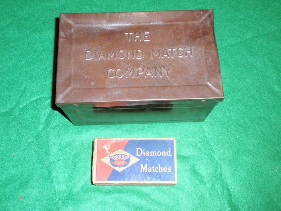 OLD METAL BOX DIAMOND MATCH COMPANY BOX with 1 box of Matches Included