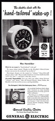 1947 GE Clocks print ad - The Heralder, The Delegate, Mid-Century Design