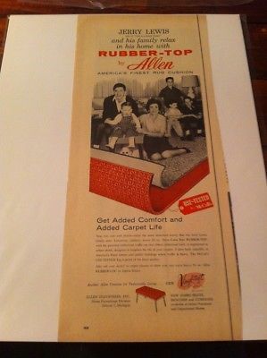 Vintage 1959 Jerry Lewis Rubber Top Rug Cushion Print Art ad