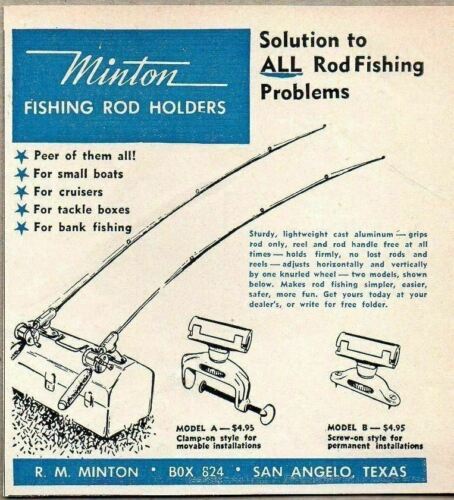 1955 Print Ad Minton Fishing Rod Holders San Angelo,Texas