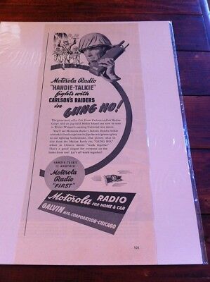 Vintage 1943 Motorola Radio Handie Talkie Carlson's Raiders Movie Gung Ho ad