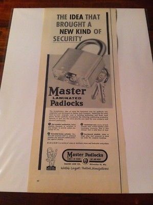 Vintage 1958 Master Padlocks New Kind Of Security Print Art ad