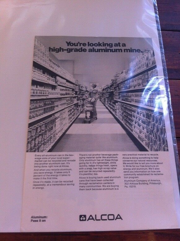 Vintage 1974 Alcoa High Grade Aluiminum Mine Supermarket Aisle Print Art ad