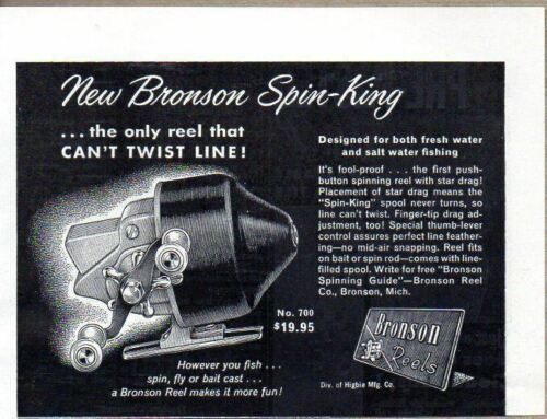 1956 Print Ad Bronson No. 700 Spin King Fishing Reels Bronson,Michigan
