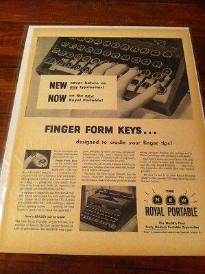 Vintage 1948 Royal Portable Typewriter Finger Form Keys Print Art ad