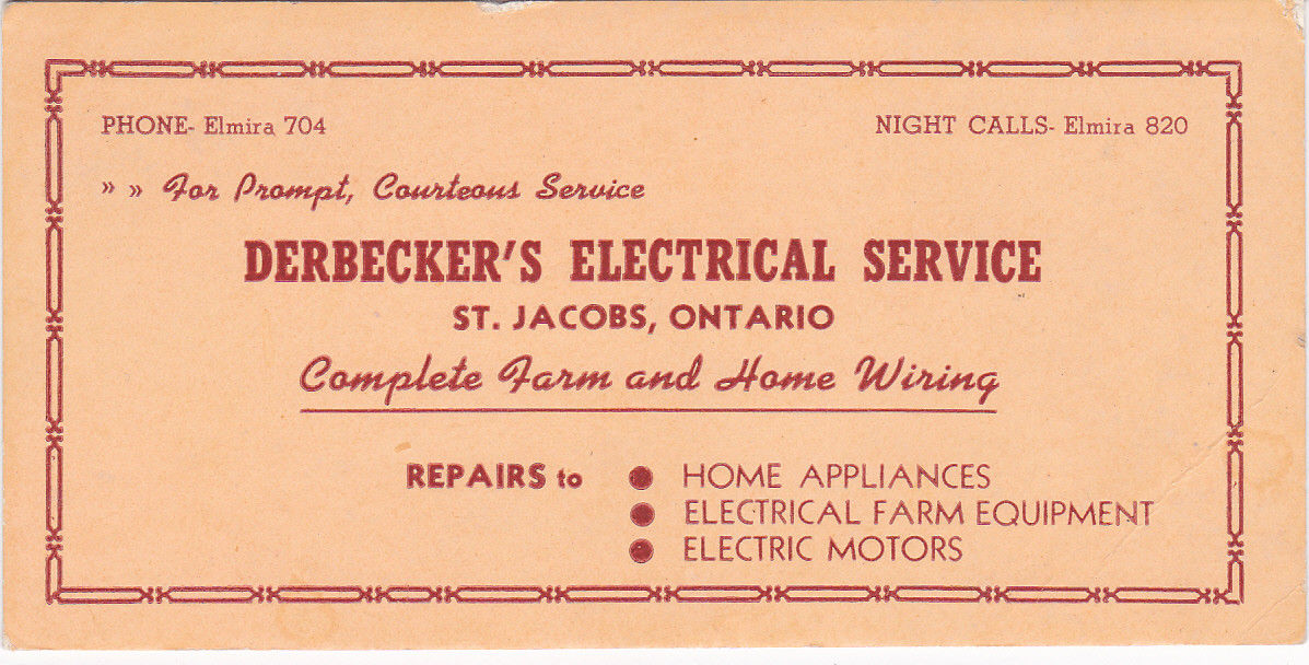 Vintage Advertising  Ink Blotter Derbecker Electrical Elmira St. Jacobs