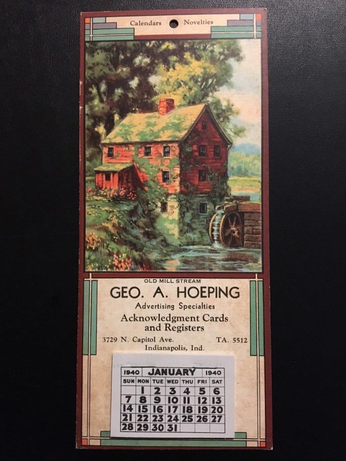 1940 Geo. A. Hoeping Advertising Specialties Calendar - Indianapolis, Ind.