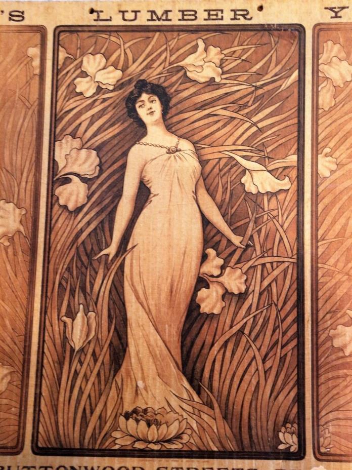 1902 Art Nouveau Lady Lumber Yard Calendar Sepia