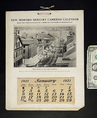 1921 New Bedford MA Mercury Newspaper Advertising CALENDAR Antique vtg UNION ST