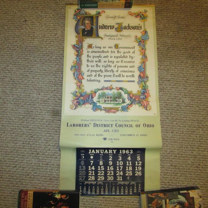 Vintage 1963 Andrew Jackson Advertising Scroll Calendar, Labor Union Ohio, Litho