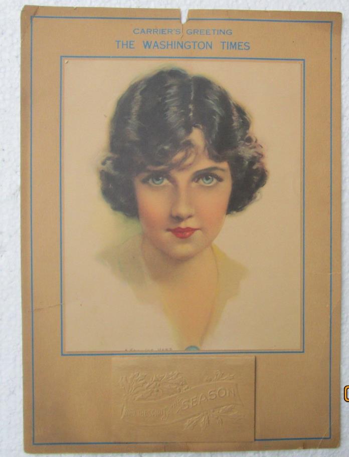 Antique 1925 Calendar Blue Eyed Black Hair Flapper
