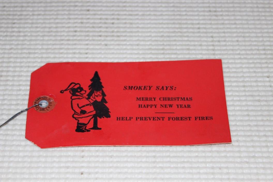 Vintage Smokey Bear Merry Christmas Tree Tag US Forest Service 1967 Idaho