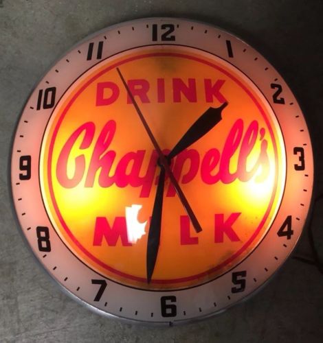 RARE VINTAGE ORIGINAL 1950's CHAPPELLS DAIRY DOUBLE BUBBLE CLOCK Great Condition