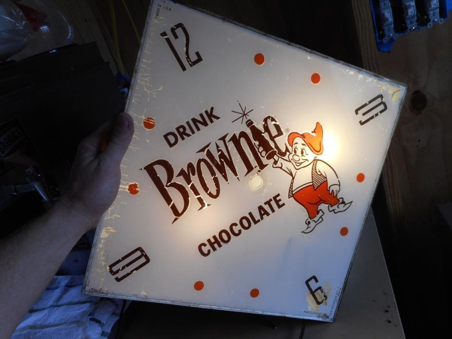 VINTAGE DRINK BROWNIE CHOCOLATE PAM CLOCK CO LIGHT SIGN ORIGINAL PARTS