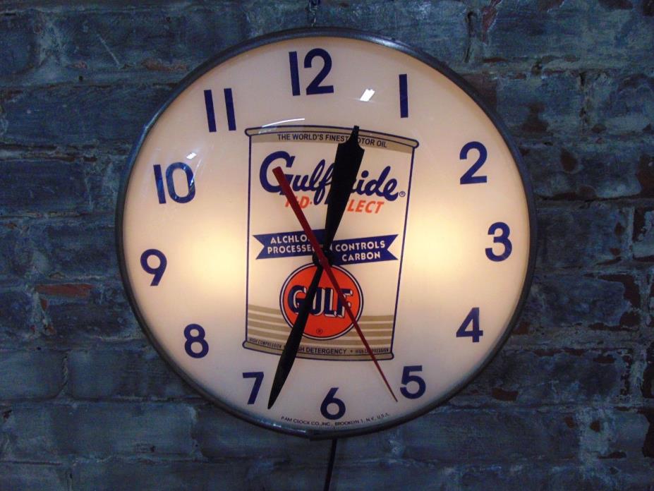 Gulf Oil ~ GulfPride HD Select Oil Can~ Advertising PAM Clock ~Working~ F/S