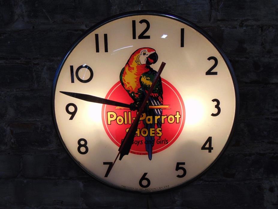 Poll-Parrot Shoes ~ Advertising PAM Clock ~ Working ~ Ships Free