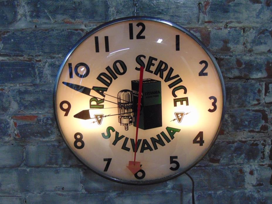 Vintage ~ Sylvania Radio Service ~Advertising Telechron Clock~Working~Ships Free