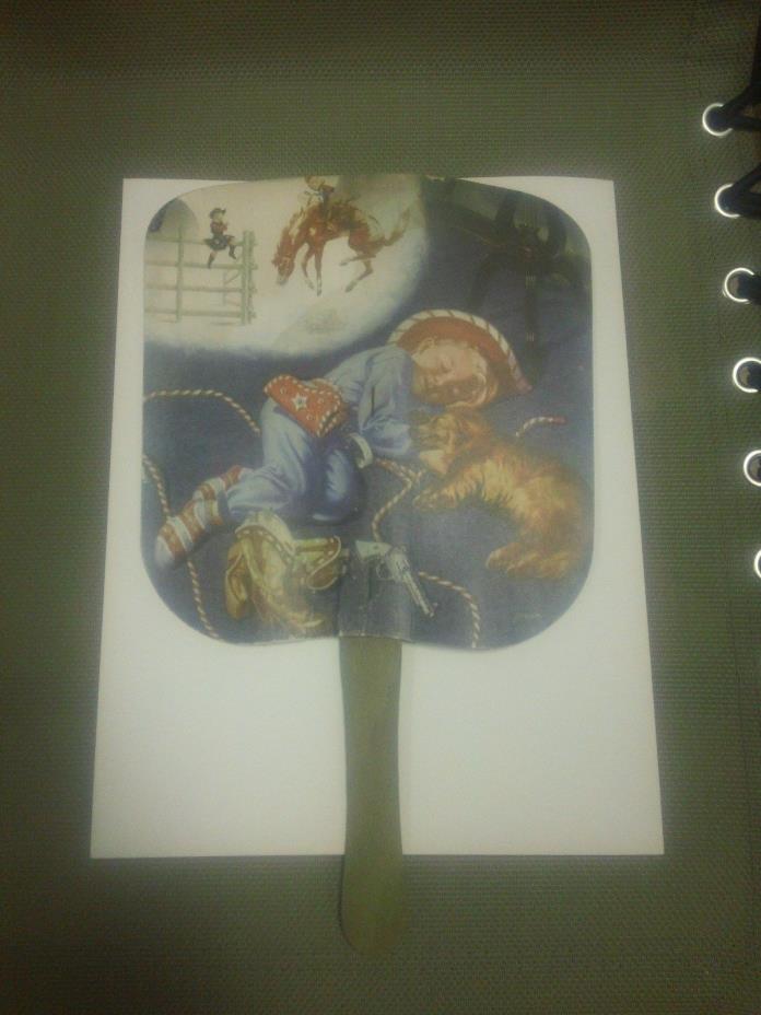 Hand Fan DUNHAM FUNERAL HOME Fredonia Kansas Little boy sleeping by dog dreaming