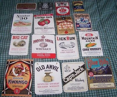 16 Different Vintage Brandy Rum Whiskey Vodka & Gin Labels Nice Assortment NOS