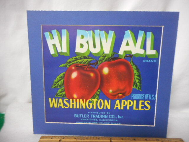HI BUV ALL Washington Apples Colorful Label Ready to Frame