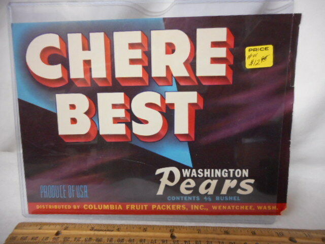 Chere Best Wenatchee Washington Pears Colorful Label