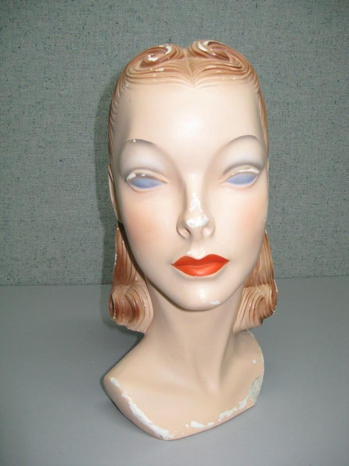 RARE VINTAGE STORE DISPLAY CHALK OR PLASTER LADY HEAD MANNEQUIN