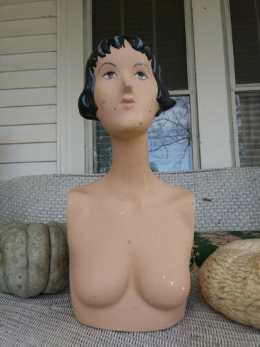 Vintage Mannequin Display Prop Painted Face hair female solid retro torso pretty