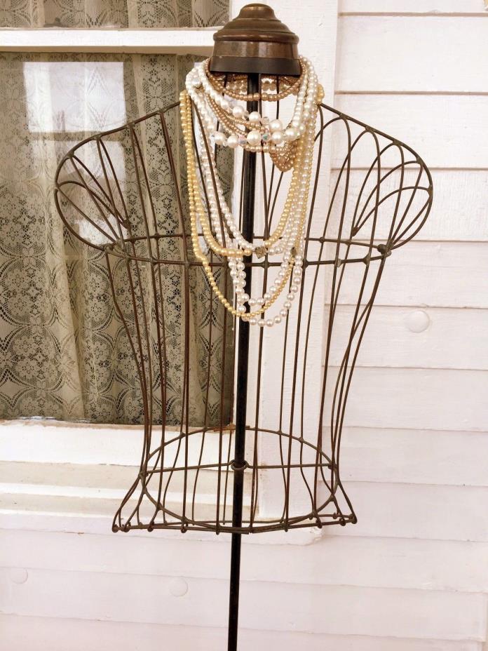 Antique Edwardian MANNEQUIN Dress Form Store Display Caged Wire With Bustle