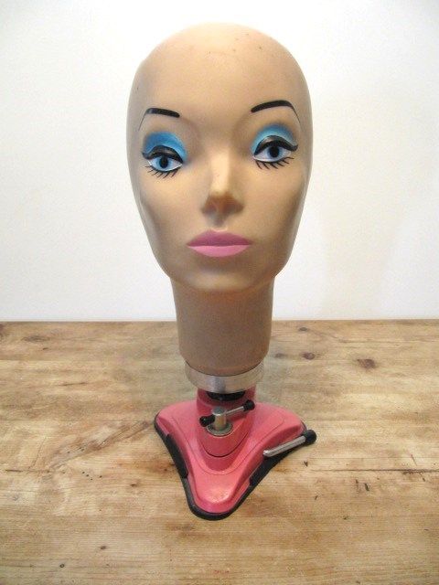 Vtg Glamorous Bald Female Mannequin Head Salon Wig Hat Glasses Display Stand