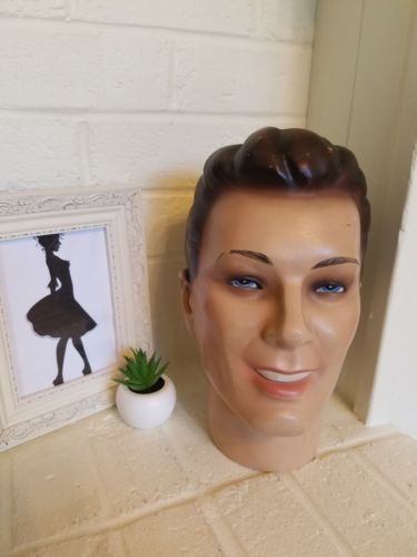 Vintage Male Mannequin Bust Full Size Head Hand Painted