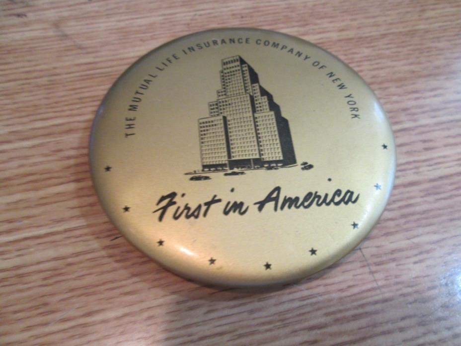 Advertising Pocket Mirror MUTUAL LIFE INSURANCE OF NEW YORK First in America