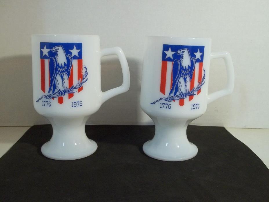 2 Bicentennial Milk Glass Pedestal Mugs 1 Advertising MFA Memphis Missouri