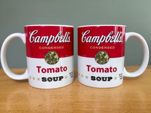 2 Vintage Pop Art Label Campbell’s TOMATO SOUP Mugs LARGE Handle 2012 Official